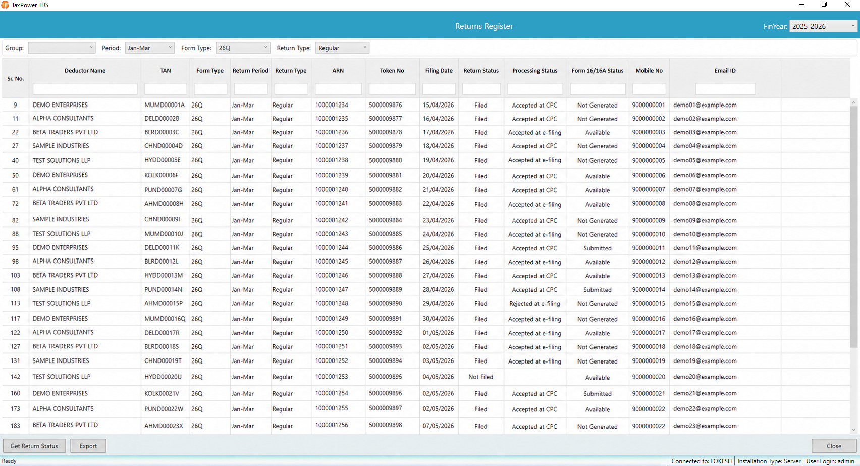 TaxPower TDS Return Register