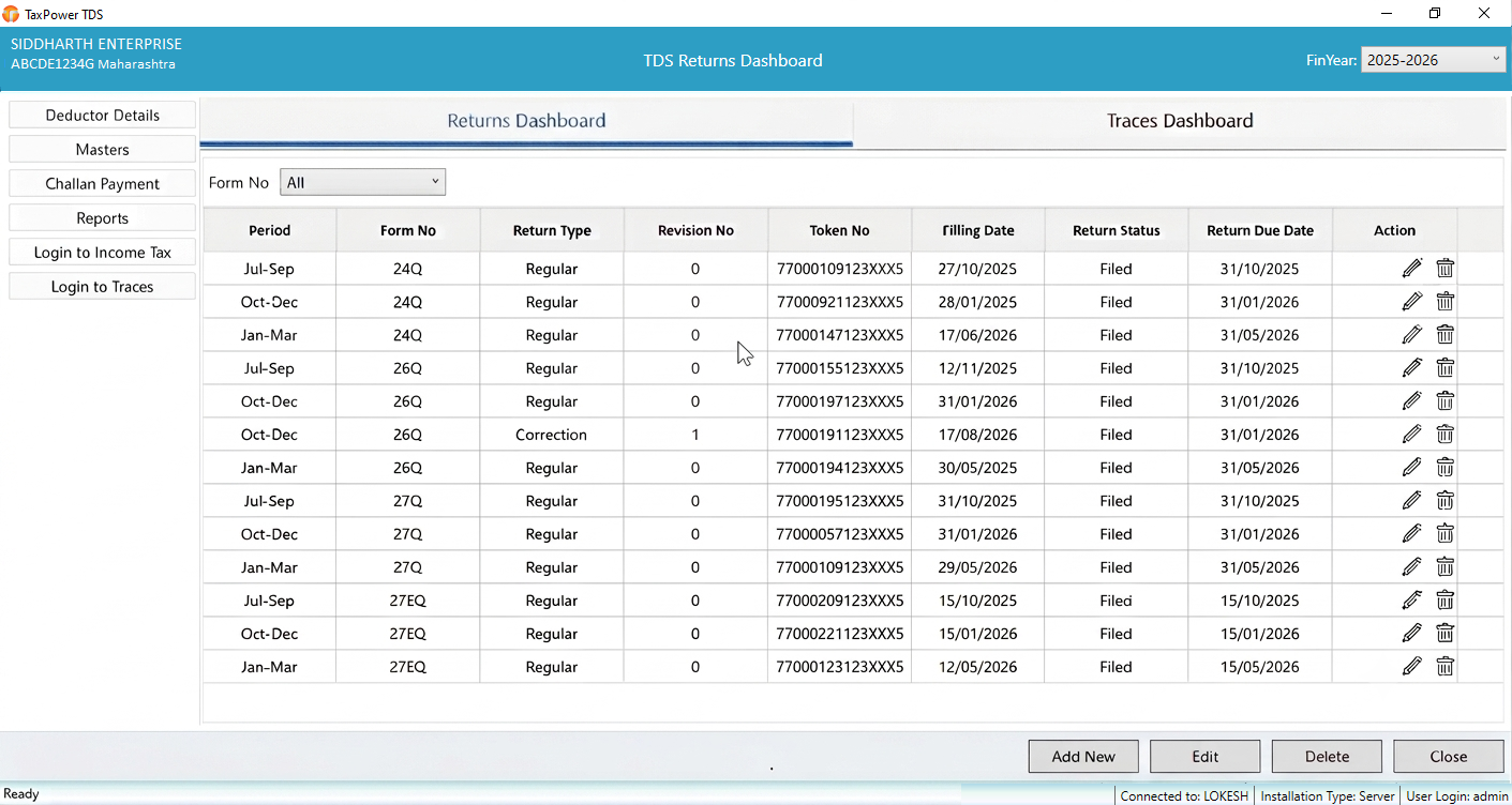 TaxPower TDS Return Filing Dashboard