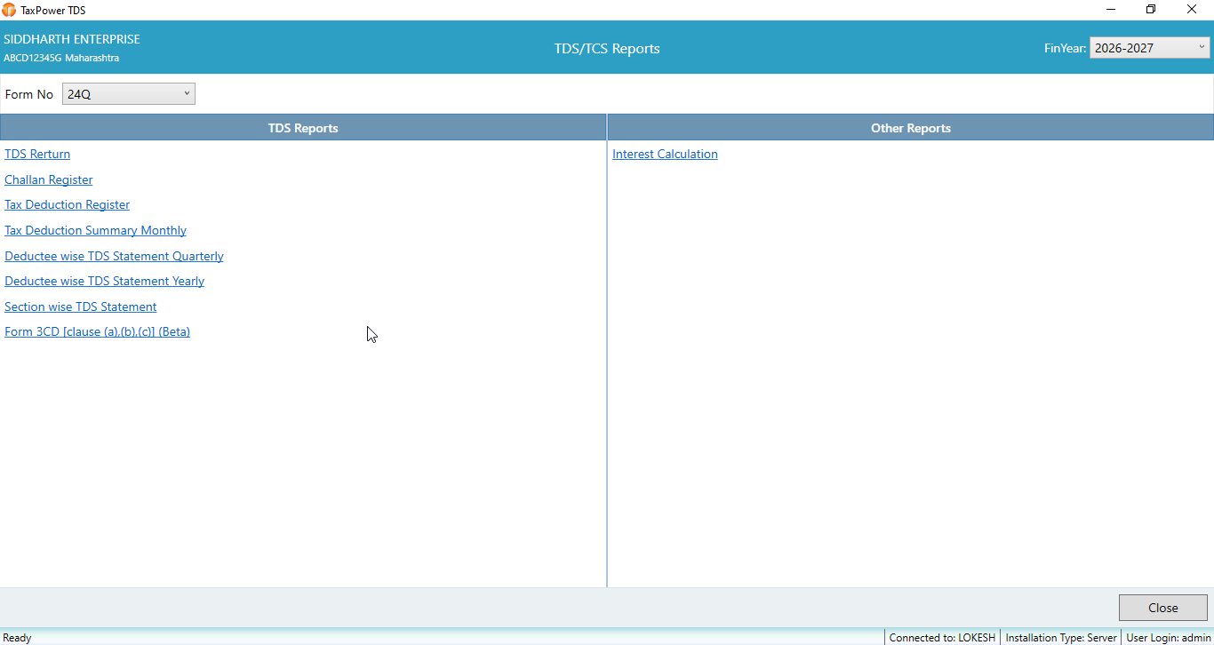 TaxPower TDS TDS / TCS Reports