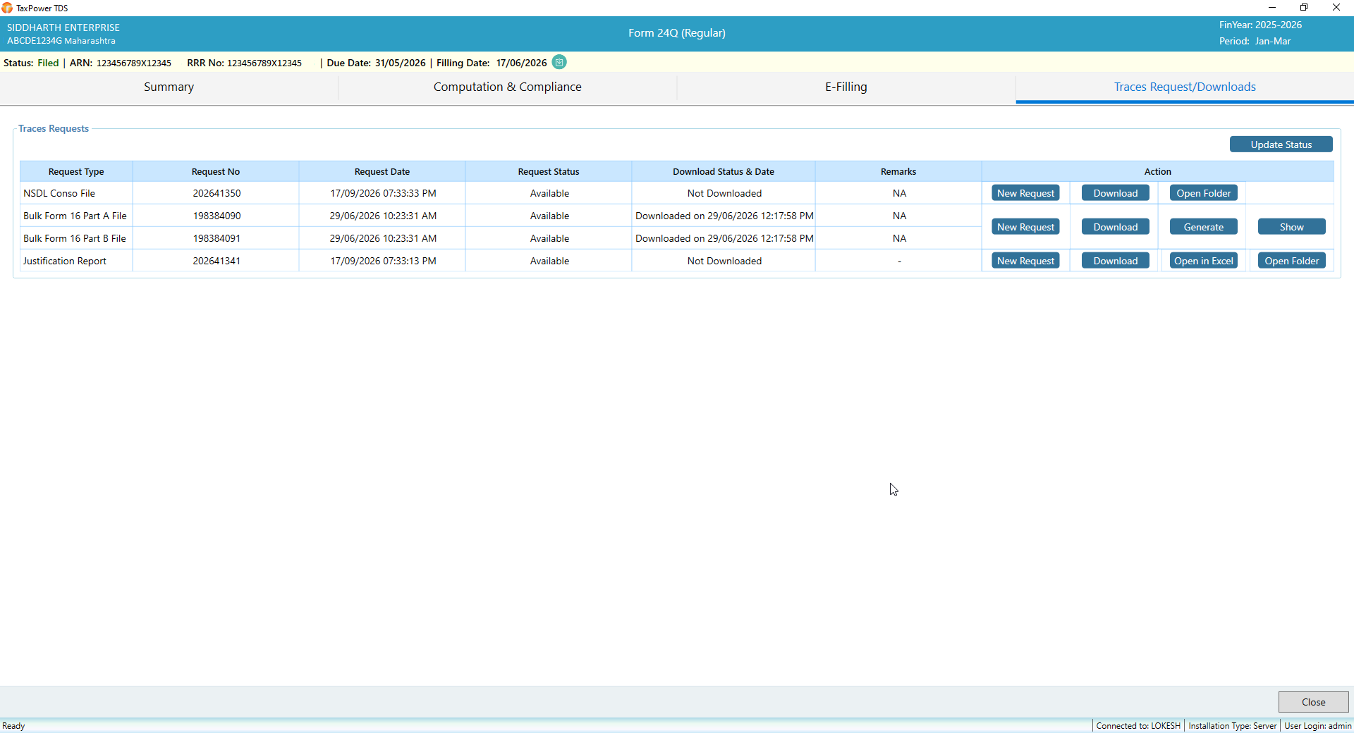 TaxPower TDS TRACES Activity